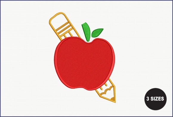 Apple and Pencil Embroidery Design