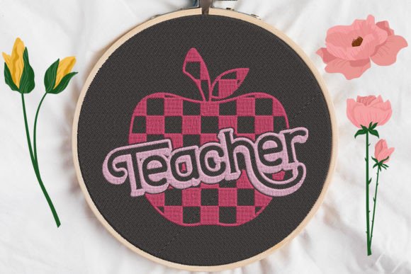 Teacher Sign Checkered Print Apple